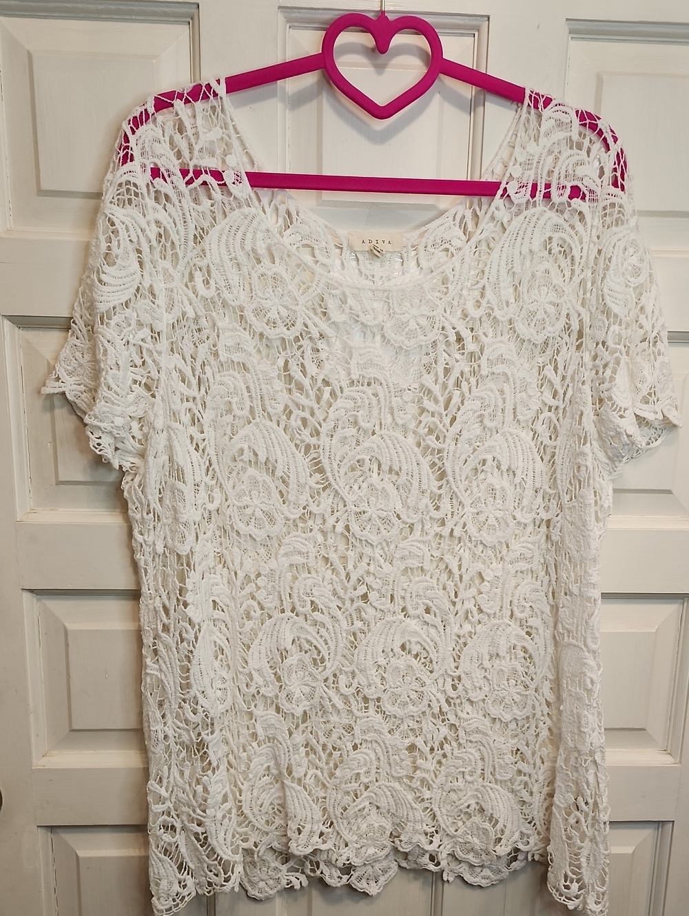 ADIVA White Lace Embroidered Short Sleeve Top, White Night Favorite, Stretchy